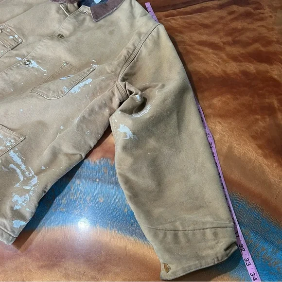 VTG Carhartt Blanket lined Chore Jacket Duck Canvas Trashed used distressed XXL